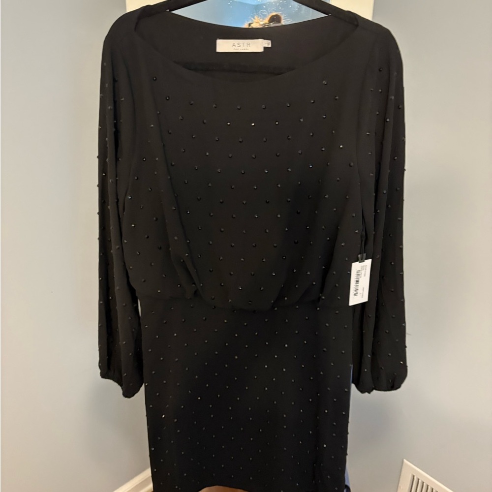 ASTR Black Long Sleeve Dress with Embellished Detail